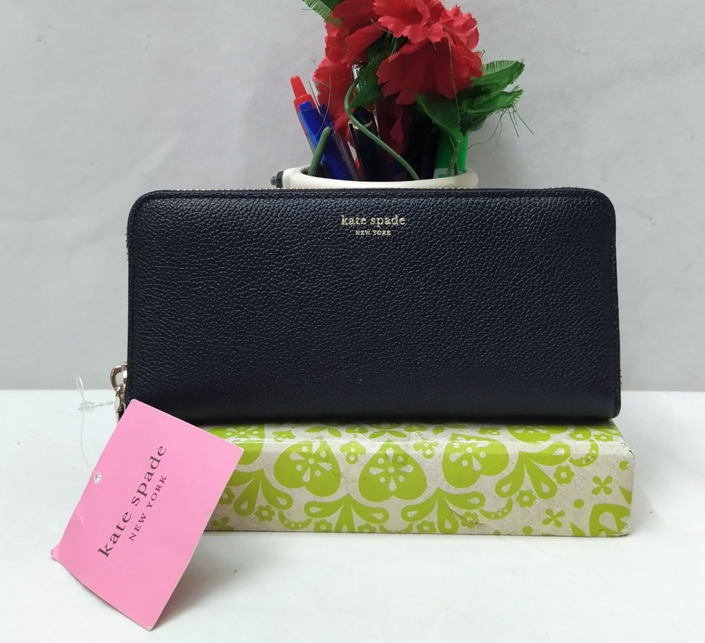 Kate Spade New York Black Leather Zip Around Credit Card Wallet - NWT $198